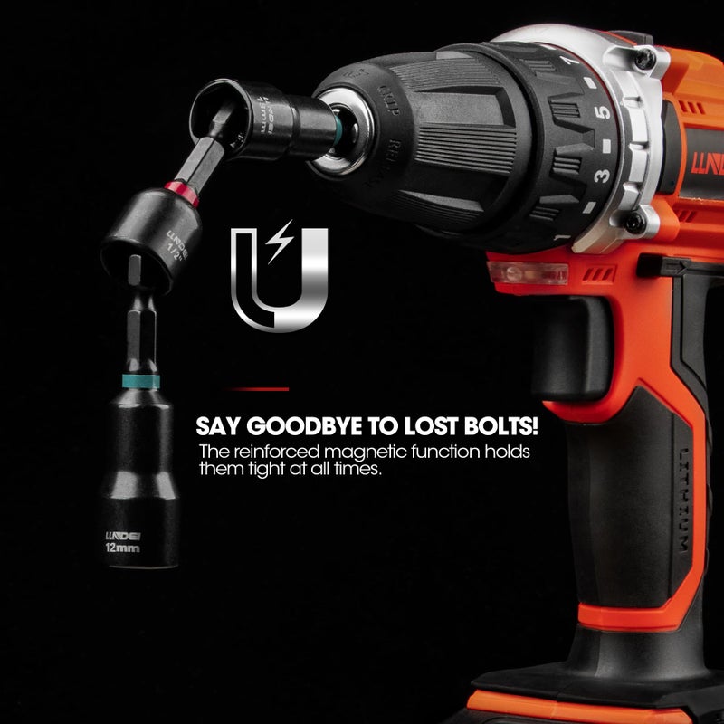 LLNDEI Magnetic Impact Nut Driver Set  55PCS 1/4 socket set with Deep Driver Bit Sets Includes Bit Extension  Pivoting & Wing Nut Setters Compatible with Impact Drills & Deep Drivers - Image 3